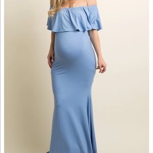 PinkBlush Blue Ruffle Off Shoulder Mermaid Dress